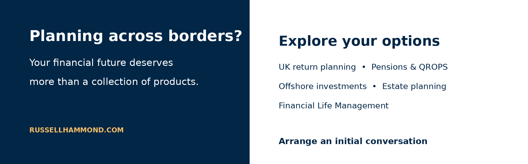 International financial planning consultation with Russell Hammond for UK expats, returning British expatriates and internationally mobile families.